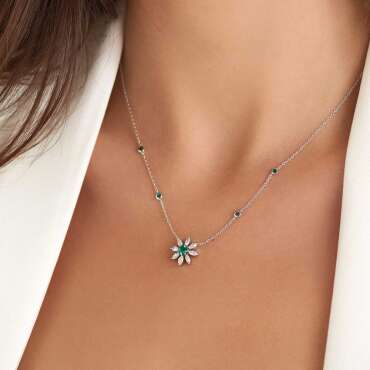 0.87 CT Marquise Cut Diamond and Emerald White Gold Necklace - Nev Jewellery (1)