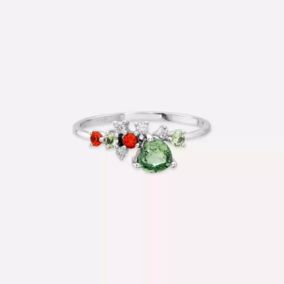 Zoya 0.87 CT Multicolor Sapphire and Diamond White Gold Ring - 3