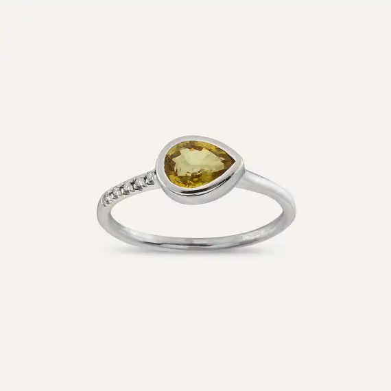 0.87 CT Yellow Sapphire and Diamond White Gold Ring - 1