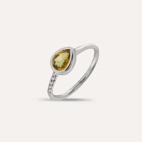 0.87 CT Yellow Sapphire and Diamond White Gold Ring - 2