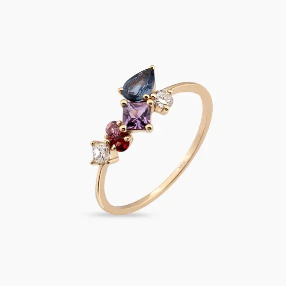 Lily 0.89 CT Multicolor Sapphire and Diamond Rose Gold Ring - 2