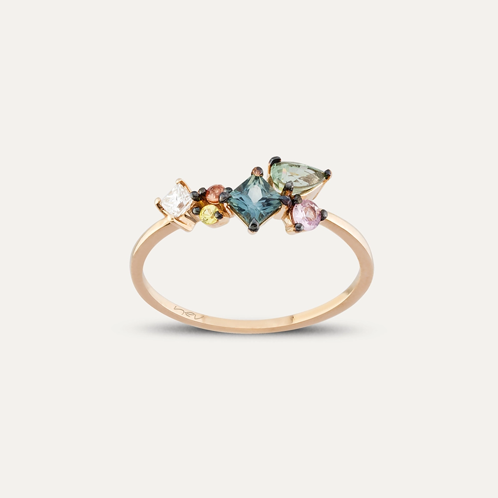 0.91 CT Multicolor Sapphire and Diamond Rose Gold Ring - Nev Jewellery (1)