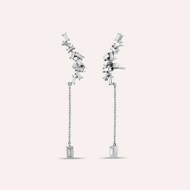 0.93 CT Baguette Cut Diamond White Gold Long Earring - Nev Jewellery