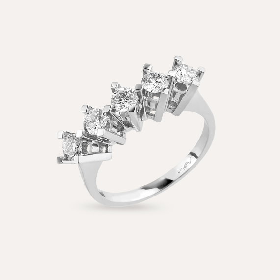 0.93 CT Diamond White Gold Five Stones Ring - 2