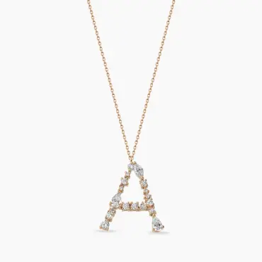 0.94 CT Pear and Marquise Cut Diamond Rose Gold A Letter Necklace - Nev Jewellery (1)