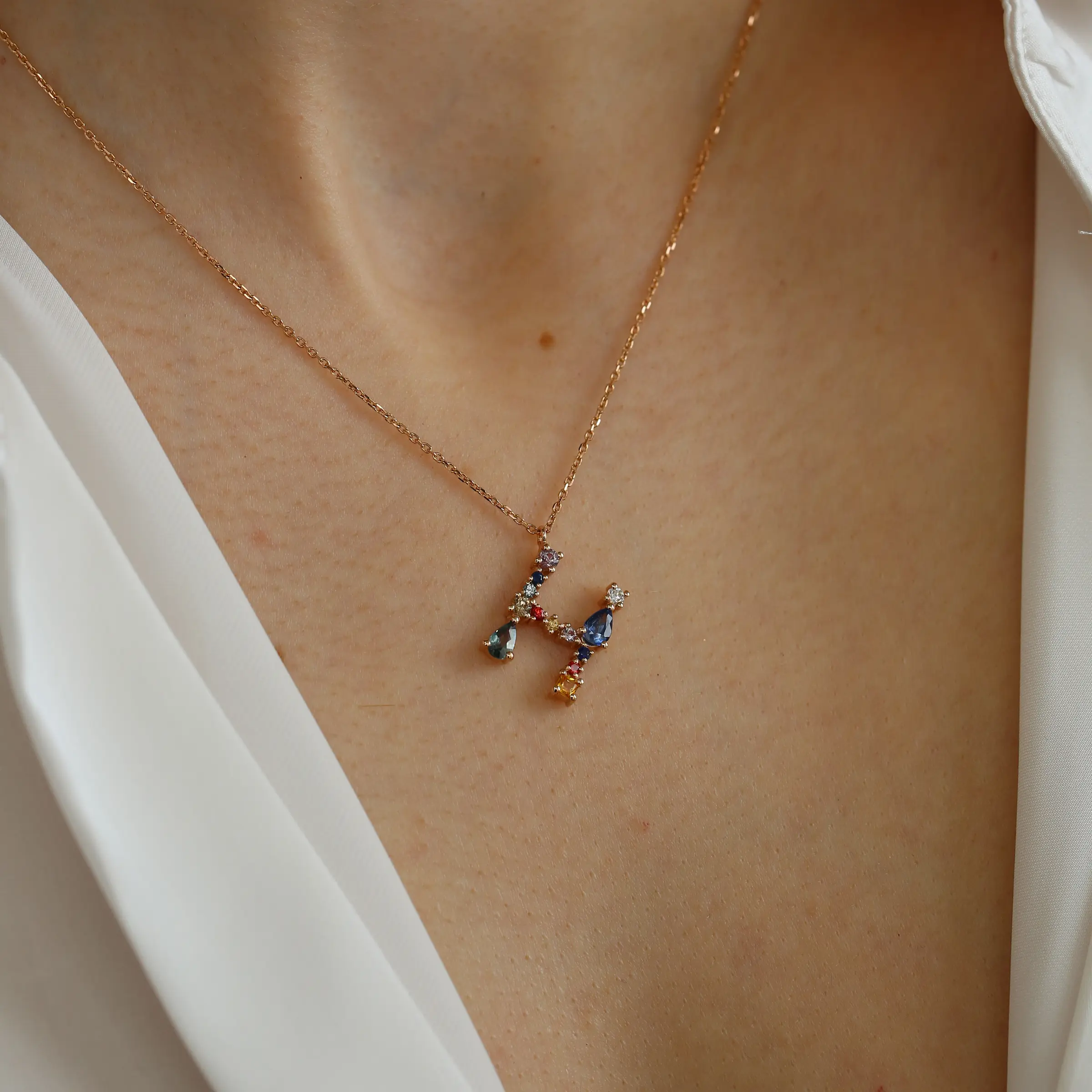 0.92 CT Brown Diamond and Multicolor Sapphire H Letter Pendant - 2