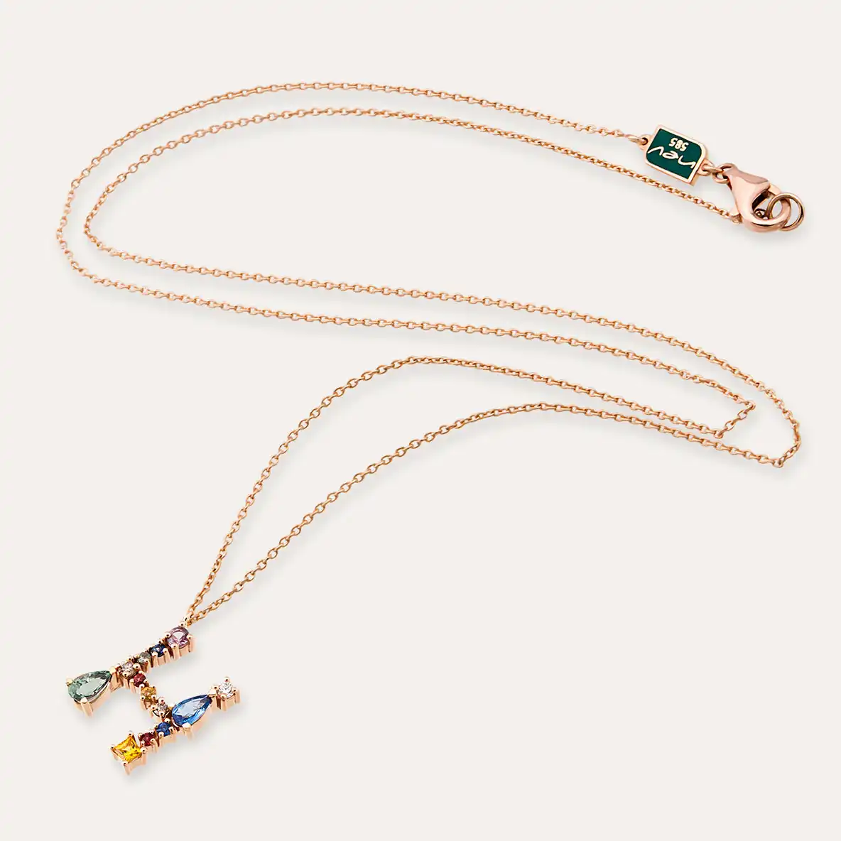 0.92 CT Brown Diamond and Multicolor Sapphire H Letter Pendant - 4