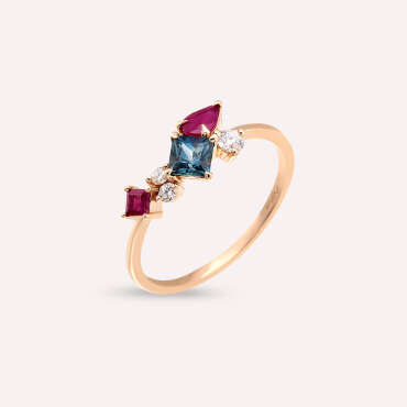 Lily 0.97 CT Ruby and Multicolor Sapphire Rose Gold Ring - Nev Jewellery