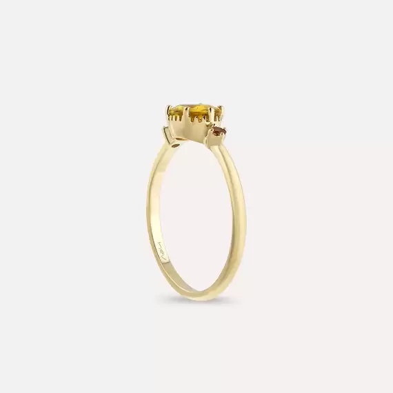 0.95 CT Yellow and Orange Sapphire Yellow Gold Ring - 4