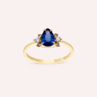 0.95 CT Blue Sapphire and Brown Diamond Yellow Gold Ring - Nev Jewellery