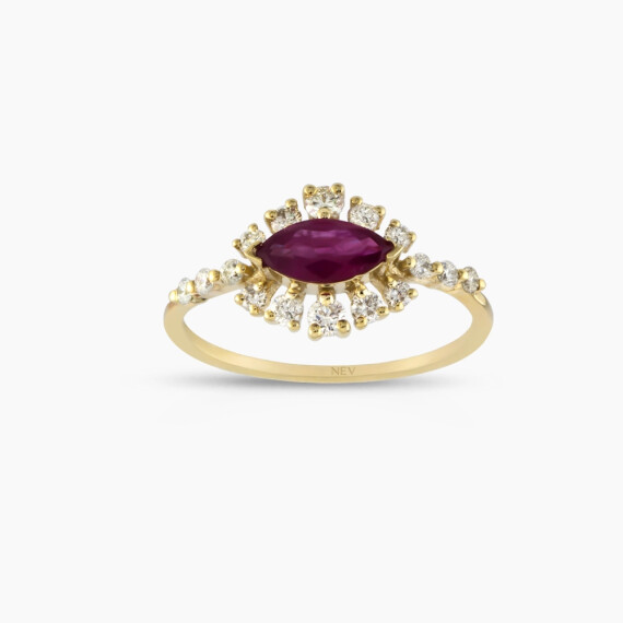 1.03 CT Ruby and Diamond Yellow Gold Ring - Nev Jewellery