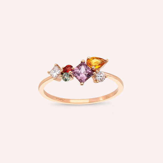 Lily 0.93 CT Diamond and Multicolor Sapphire Rose Gold Ring - 3
