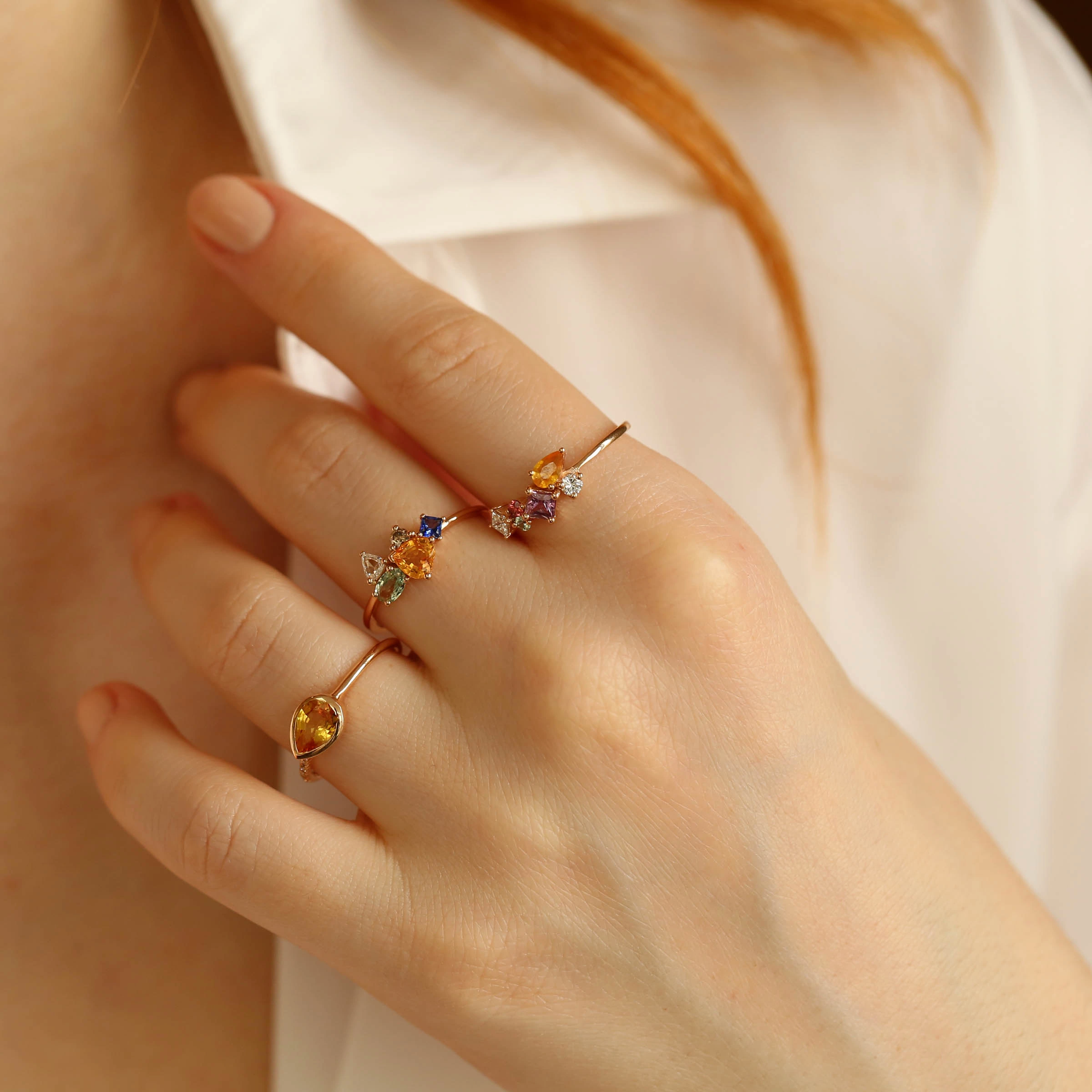 Lily 0.93 CT Diamond and Multicolor Sapphire Rose Gold Ring - Nev Jewellery (1)