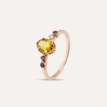 1.00 CT Yellow Sapphire, Diamond, Aquamarine and Ruby Ring - Nev Jewellery