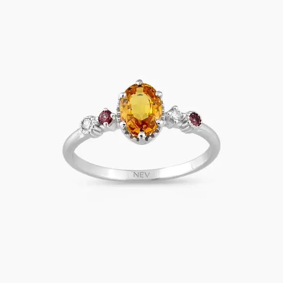 1.02 CT Multicolor Sapphire and Diamond White Gold Ring - 1