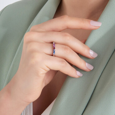 1.02 CT Multicolor Sapphire White Gold Half Eternity Ring - Nev Jewellery (1)