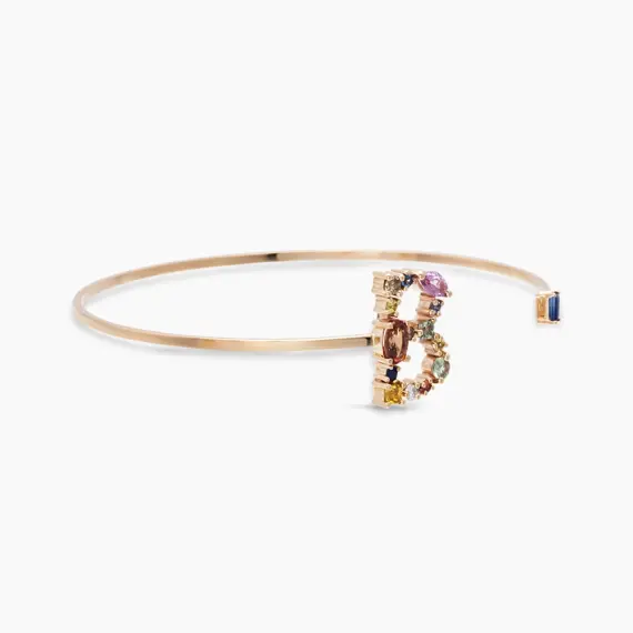 1.03 CT Multicolor Sapphire and Diamond B Letter Bracelet - 2
