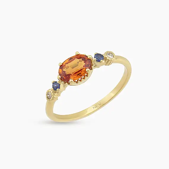 1.03 CT Multicolor Sapphire and Diamond Yellow Gold Ring - 2