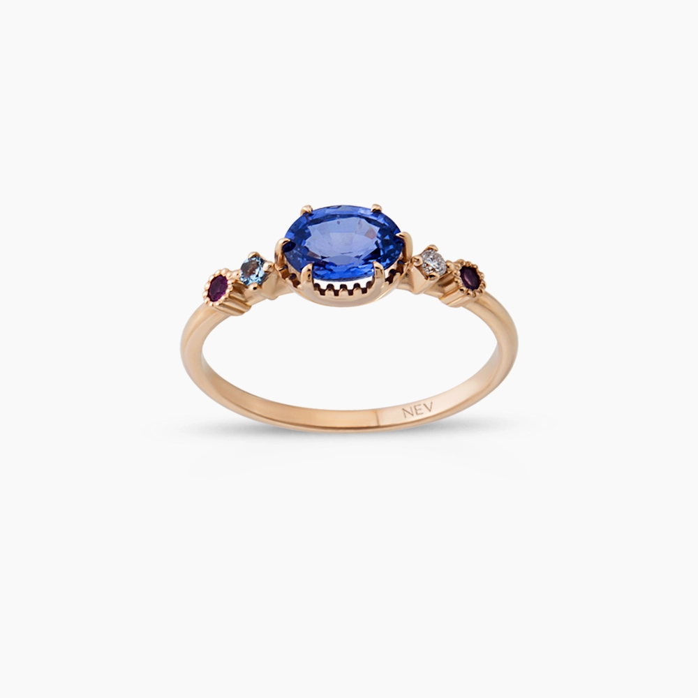 1.03 CT Sapphire, Diamond, Ruby, Aquamarine and Amethyst Ring - 1