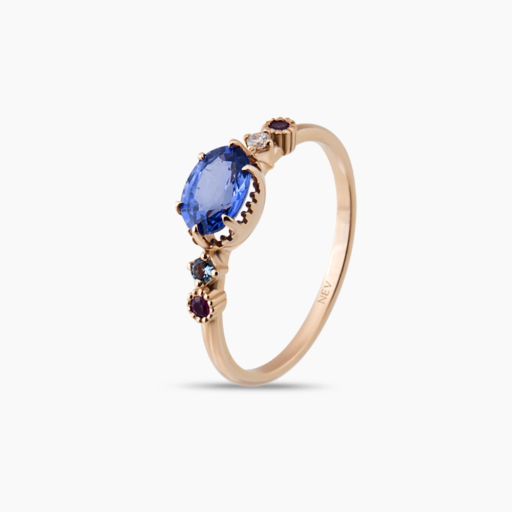 1.03 CT Sapphire, Diamond, Ruby, Aquamarine and Amethyst Ring - 2