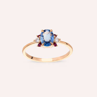 1.04 CT Multicolor Sapphire, Ruby and Diamond Rose Gold Ring - Nev Jewellery
