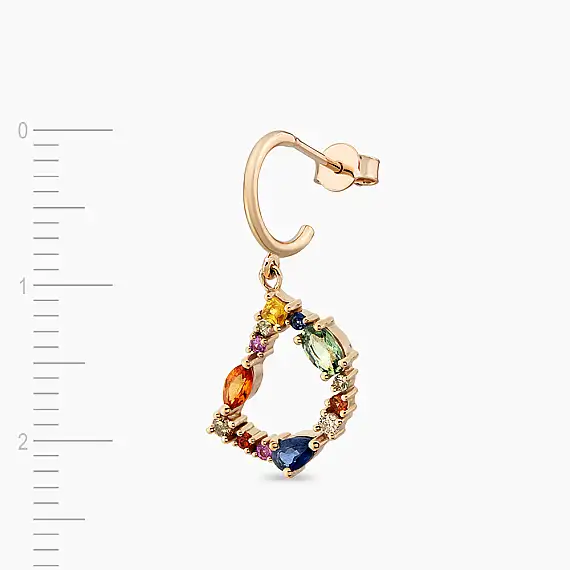 1.05 CT Multicolor Sapphire and Brown Diamond D Letter Single Earring - 4