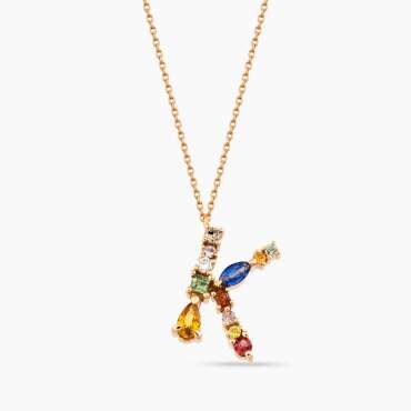 0.90 CT Brown Diamond and Multicolor Sapphire K Letter Pendant - Nev Jewellery