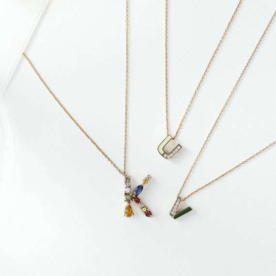 0.90 CT Brown Diamond and Multicolor Sapphire K Letter Pendant - 3