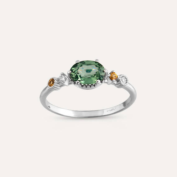 1.19 CT Multicolor Sapphire and Diamond White Gold Ring - 3