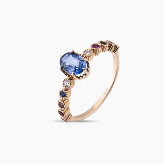 1.06 CT Sapphire, Diamond, Amethyst, Ruby and Aquamarine Ring - 4