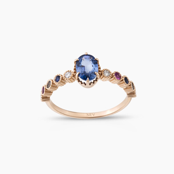 1.06 CT Sapphire, Diamond, Amethyst, Ruby and Aquamarine Ring - Nev Jewellery