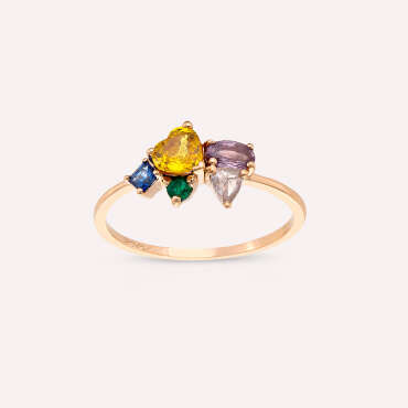 1.09 CT Multicolor Sapphire, Rose Cut Diamond and Emerald Ring - Nev Jewellery
