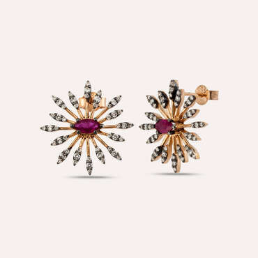 Shine 1.11 CT Ruby and Diamond Rose Gold Earring - Nev Jewellery