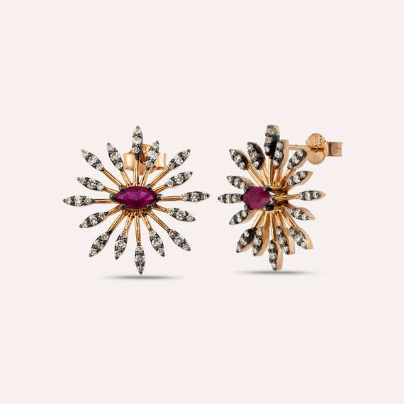 Shine 1.11 CT Ruby and Diamond Rose Gold Earring - 1