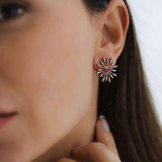 Shine 1.11 CT Ruby and Diamond Rose Gold Earring - 2