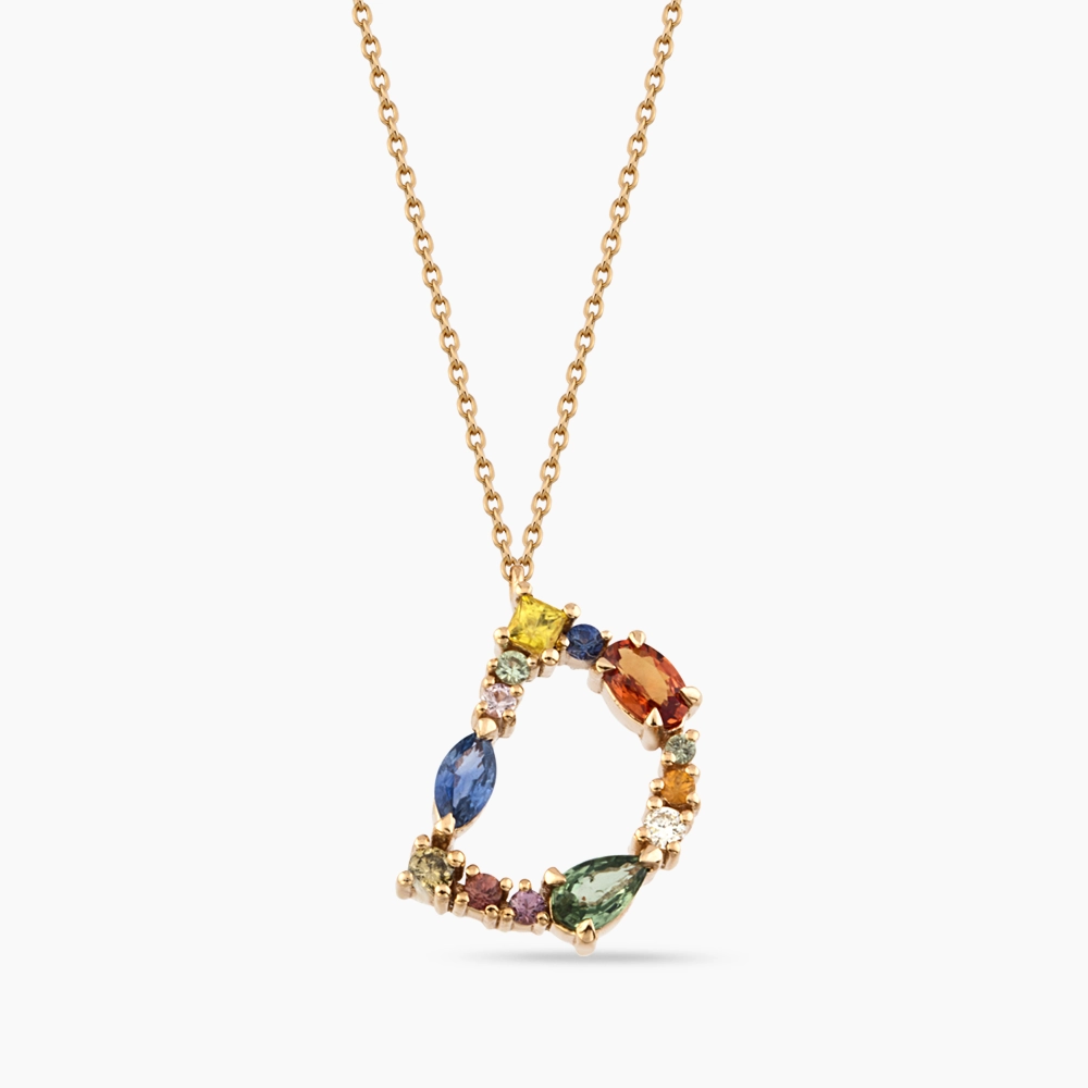 1.07 CT Brown Diamond and Multicolor Sapphire D Letter Pendant - 1