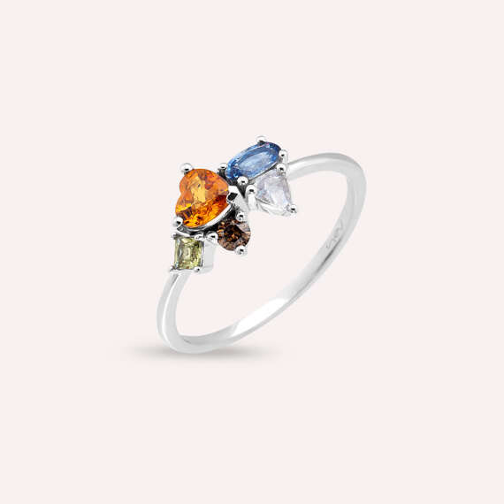 1.12 CT Rose Cut Diamond, Multicolor Sapphire and Brown Diamond Ring - 3