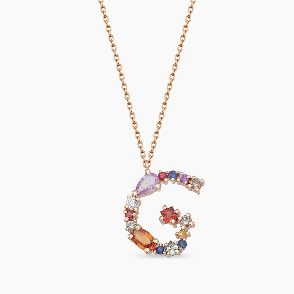 1.00 CT Brown Diamond and Multicolor Sapphire G Letter Pendant - 1