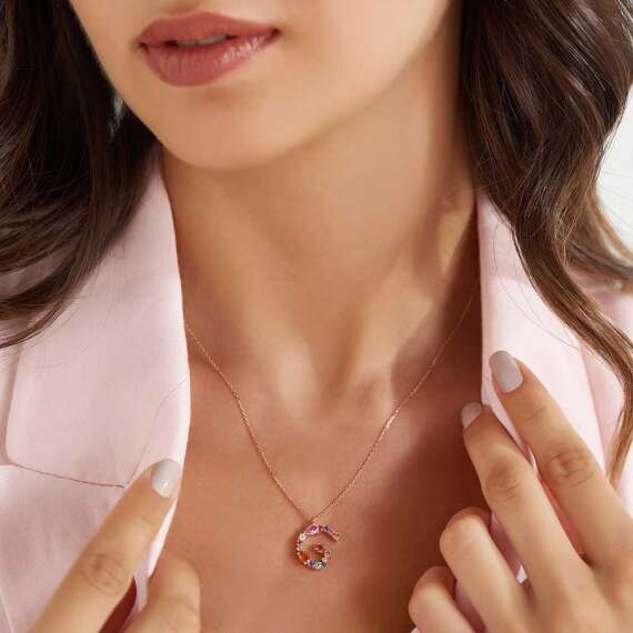 1.00 CT Brown Diamond and Multicolor Sapphire G Letter Pendant - 2