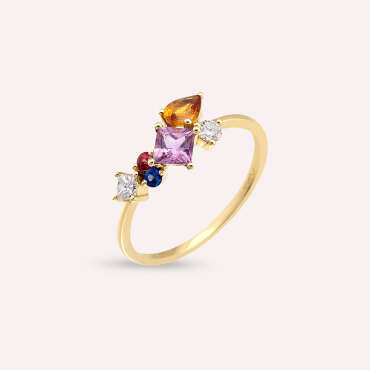 Lily 1.13 CT Multicolor Sapphire and Diamond Yellow Gold Ring - Nev Jewellery