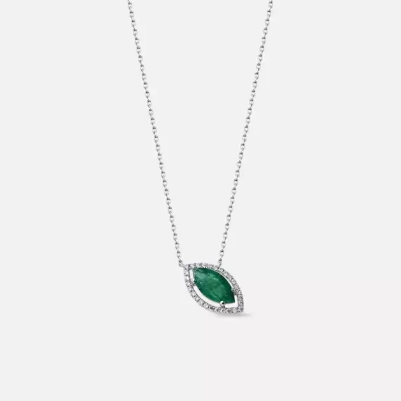 0.96 CT Diamond and Marquise Cut Emerald White Gold Necklace - 1