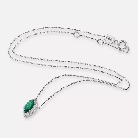 0.96 CT Diamond and Marquise Cut Emerald White Gold Necklace - 3