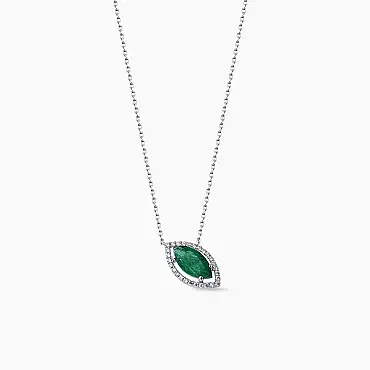 0.96 CT Diamond and Marquise Cut Emerald White Gold Necklace - Nev Jewellery (1)