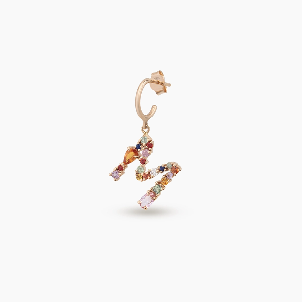 1.19 CT Multicolor Sapphire and Brown Diamond M Letter Single Earring - 1