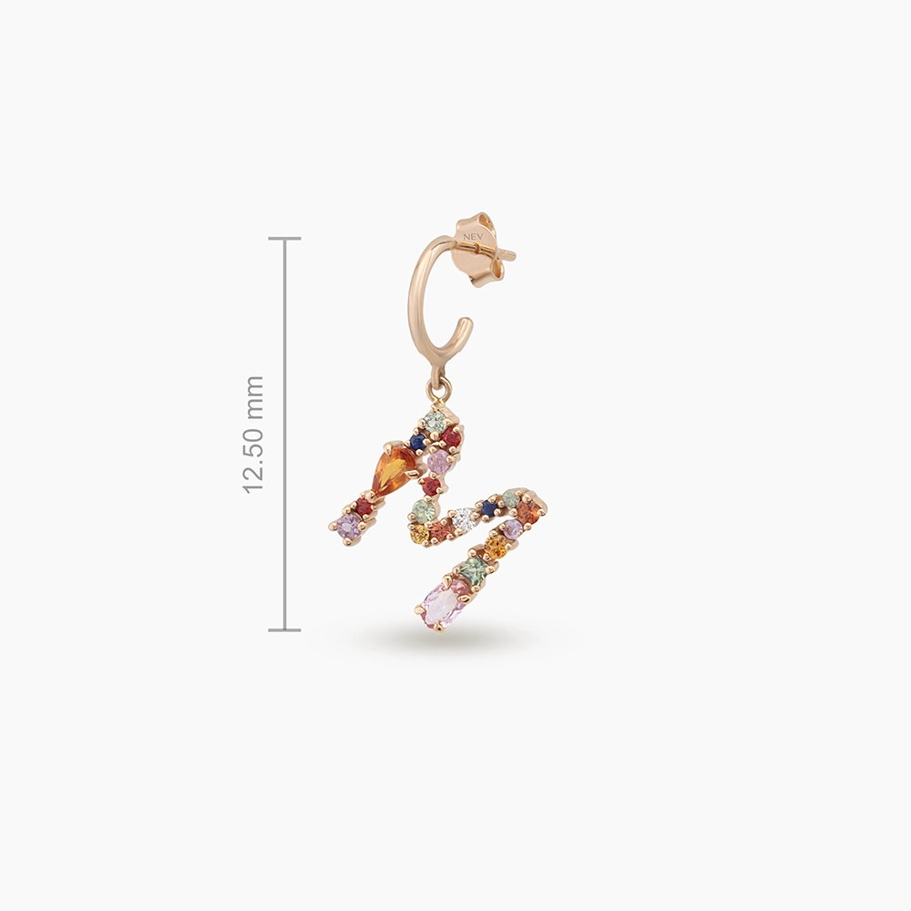 1.19 CT Multicolor Sapphire and Brown Diamond M Letter Single Earring - Nev Jewellery (1)