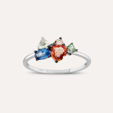 1.19 CT Multicolor Sapphire, Rose Cut Diamond and Diamond Ring - Nev Jewellery