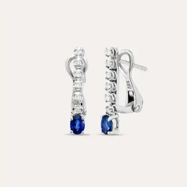 1.23 CT Sapphire and Round Cut Diamond Earrings - Nev Jewellery (1)