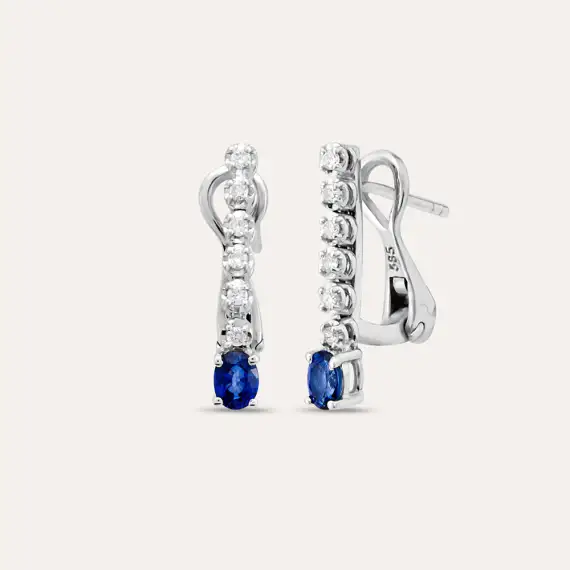 1.23 CT Sapphire and Round Cut Diamond Earrings - 1