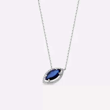 1.26 CT Marquise Cut Sapphire and Diamond White Gold Necklace - Nev Jewellery (1)