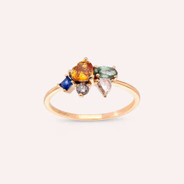 1.27 CT Multicolor Sapphire, Rose Cut Diamond and Emerald Rose Gold Ring - Nev Jewellery